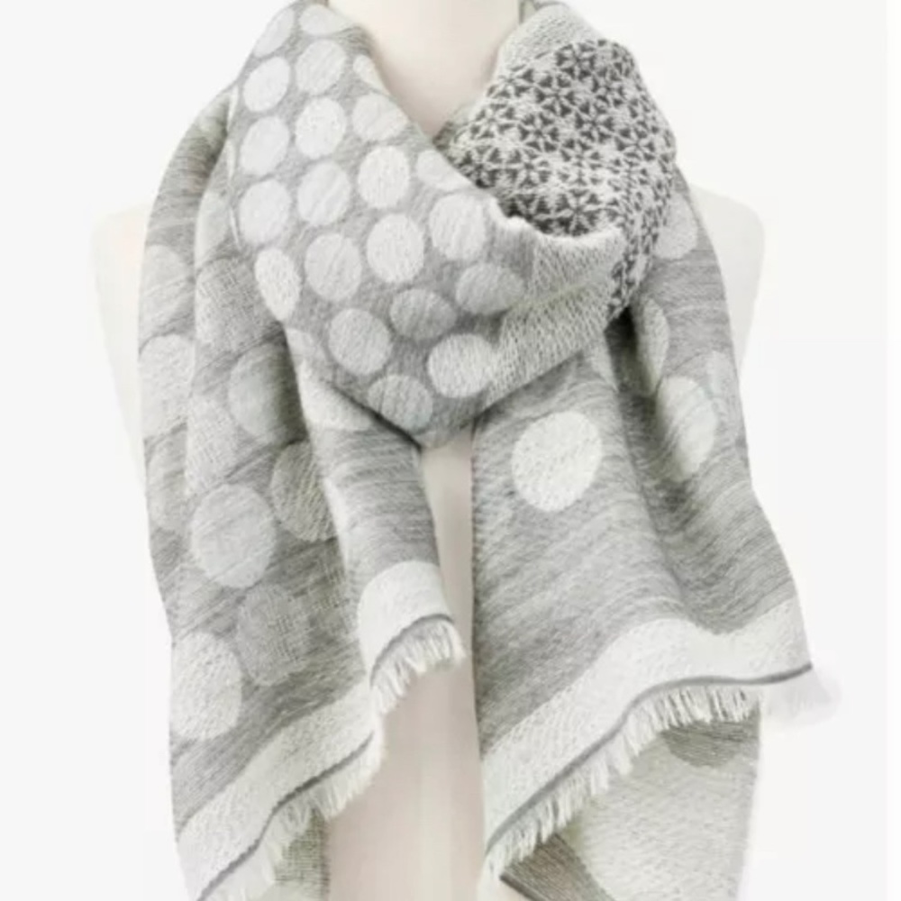 Talbots Gray Polka Dot Scarf Wrap EUC